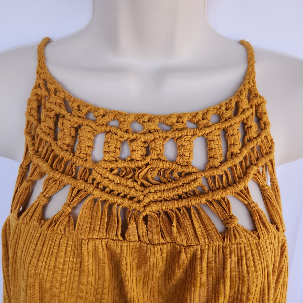Boho Crochet Neck Ribbed Texture Tank Top Golden Yellow | Maurices M Festival